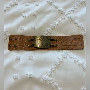 Lenny & Eva tooled leather metal plate sentiments bracelet. GORGEOUS Butterfly